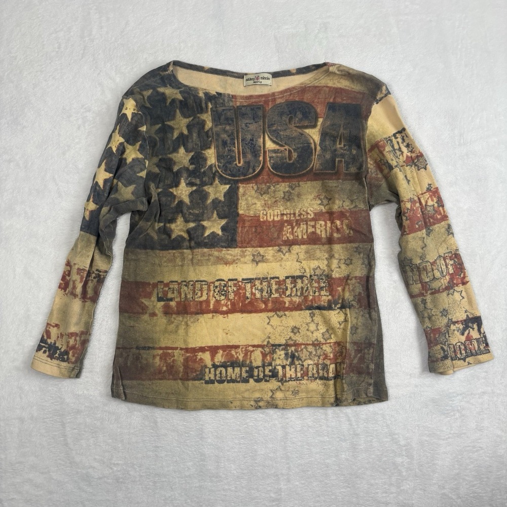 Y2K‎ Skinny Minnie USA Flag Long Sleeve AOP Women's Shirt Med/Large